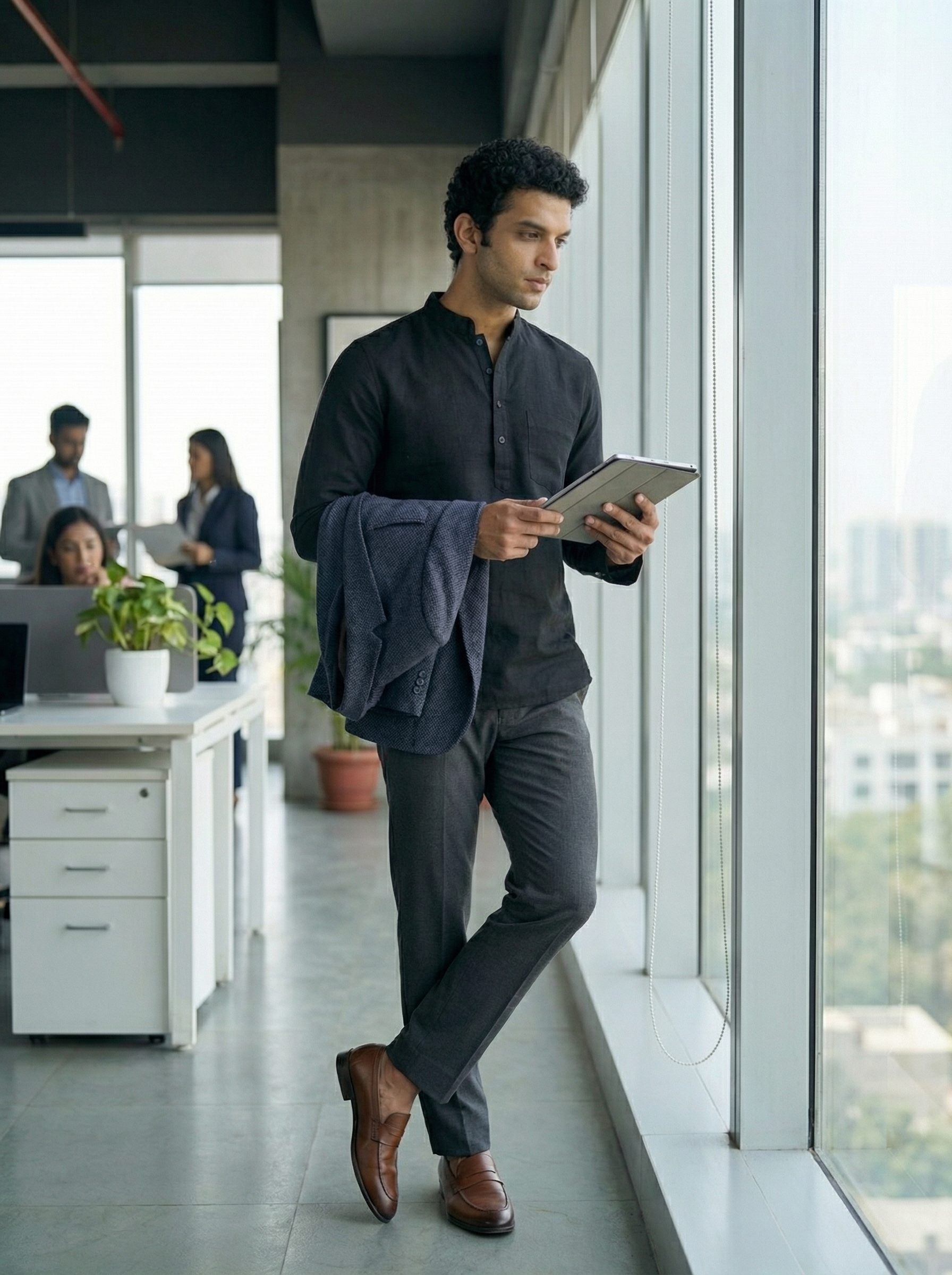 Mens Black Khadi Pure Cotton Kurta